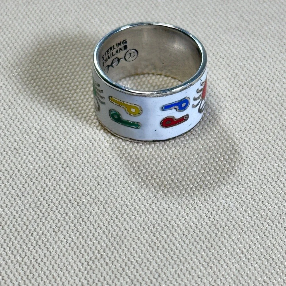 Sterling‎ Silver 925 Enamel Crab Tribal Folk Art Design Ring Thailand Size 4.25
